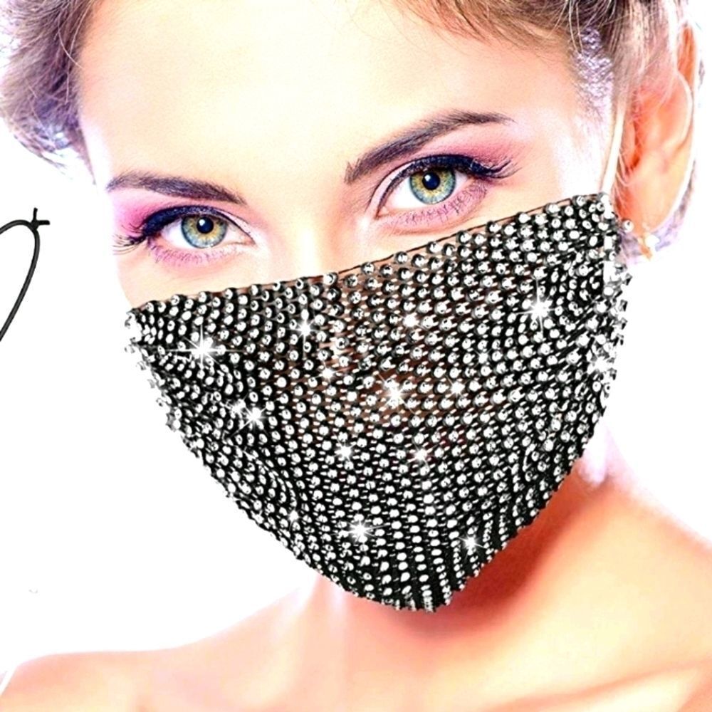 BLACK Rhinestone face Mask